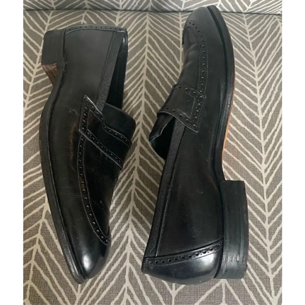 Johnston & Murphy Aristocraft LOAFER wingtip Black Leather Dress Shoes men 9.5